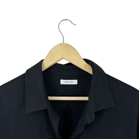 Mod Ref NEW Large Button Dress Midi Linen Blend Black Short Sleeve Womens - Picture 3 of 10